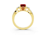 Yellow gold Emerald Cut Ruby Three-Stone Ring with Pavé Split Shank and Four-Prong Setting_3
