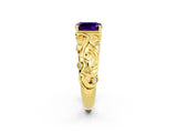 Yellow gold Emerald Cut Solitaire Amethyst Leaf-Inspired Vine Band Ring with Prong Setting_2