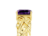 Yellow gold Emerald Cut Solitaire Amethyst Leaf-Inspired Vine Band Ring with Prong Setting_5