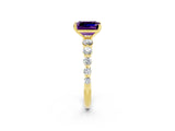 Yellow gold Emerald Cut Solitaire Amethyst Ring with Pave Band and Four-Prong Setting_2