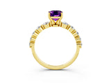 Yellow gold Emerald Cut Solitaire Amethyst Ring with Pave Band and Four-Prong Setting_3