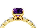 Yellow gold Emerald Cut Solitaire Amethyst Ring with Pave Band and Four-Prong Setting_4