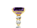 Yellow gold Emerald Cut Solitaire Amethyst Ring with Pave Band and Four-Prong Setting_5