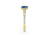 Yellow gold Emerald Cut Solitaire Aquamarine Ring with Pave Band and Four-Prong Setting_2
