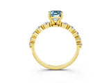 Yellow gold Emerald Cut Solitaire Aquamarine Ring with Pave Band and Four-Prong Setting_3
