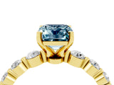 Yellow gold Emerald Cut Solitaire Aquamarine Ring with Pave Band and Four-Prong Setting_4