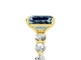 Yellow gold Emerald Cut Solitaire Aquamarine Ring with Pave Band and Four-Prong Setting_5
