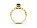 Yellow gold Emerald Cut Solitaire Blue Sapphire Ring with Pave Band and Four-Prong Setting_3