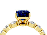Yellow gold Emerald Cut Solitaire Blue Sapphire Ring with Pave Band and Four-Prong Setting_4