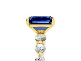 Yellow gold Emerald Cut Solitaire Blue Sapphire Ring with Pave Band and Four-Prong Setting_5