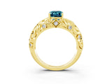 Yellow gold Emerald Cut Solitaire Blue Topaz Leaf-Inspired Vine Band Ring with Prong Setting_3