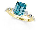 Yellow gold Emerald Cut Solitaire Blue Topaz Ring with Pave Band and Four-Prong Setting_1