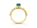 Yellow gold Emerald Cut Solitaire Blue Topaz Ring with Pave Band and Four-Prong Setting_3