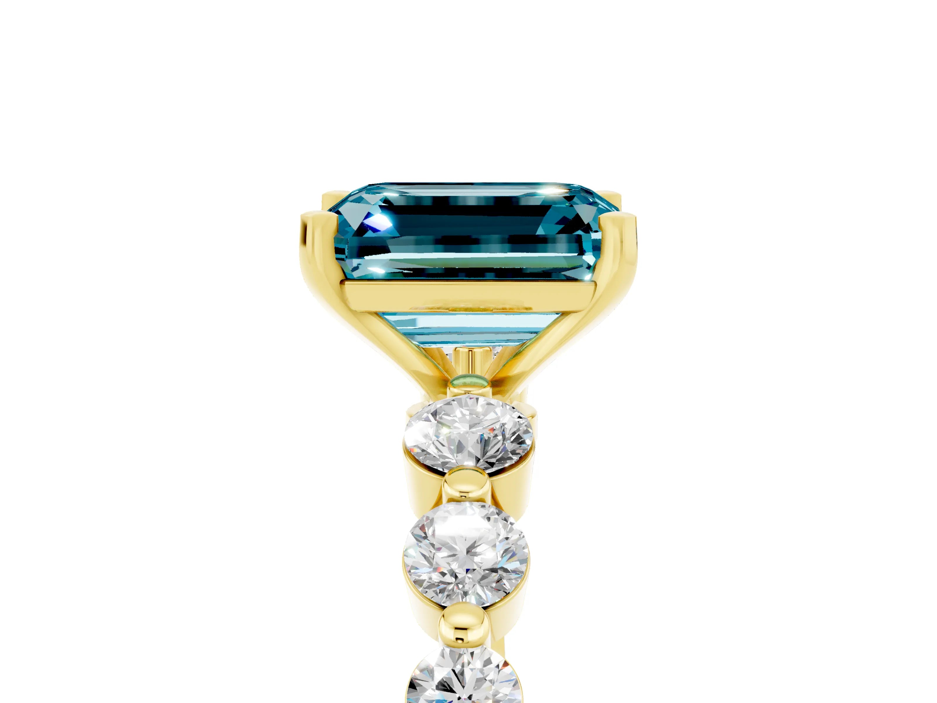 Yellow gold Emerald Cut Solitaire Blue Topaz Ring with Pave Band and Four-Prong Setting_5