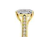 Yellow gold Emerald Cut Solitaire Cathedral Diamond Engagement Ring with Channel-Set Band and Four-Prong Setting_12