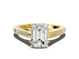 Yellow gold Emerald Cut Solitaire Cathedral Diamond Engagement Ring with Channel-Set Band and Four-Prong Setting_7