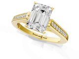 Yellow gold Emerald Cut Solitaire Cathedral Diamond Engagement Ring with Channel-Set Band and Four-Prong Setting_8