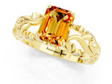 Yellow gold Emerald Cut Solitaire Citrine Leaf-Inspired Vine Band Ring with Prong Setting_1