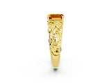 Yellow gold Emerald Cut Solitaire Citrine Leaf-Inspired Vine Band Ring with Prong Setting_2
