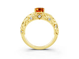 Yellow gold Emerald Cut Solitaire Citrine Leaf-Inspired Vine Band Ring with Prong Setting_3