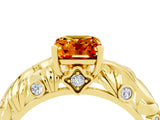 Yellow gold Emerald Cut Solitaire Citrine Leaf-Inspired Vine Band Ring with Prong Setting_4