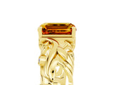 Yellow gold Emerald Cut Solitaire Citrine Leaf-Inspired Vine Band Ring with Prong Setting_5