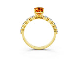 Yellow gold Emerald Cut Solitaire Citrine Ring with Pave Band and Four-Prong Setting_3