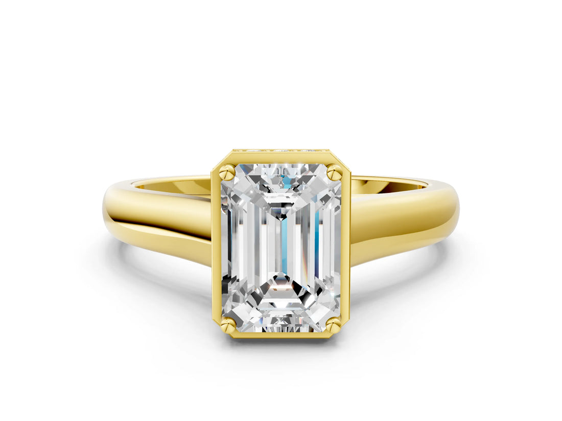 Yellow gold Emerald Cut Solitaire Diamond Engagement Ring with Four-Prong Setting and Tapered Band_7