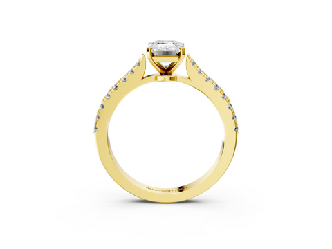 Yellow gold Emerald Cut Solitaire Diamond Engagement Ring with Pave Band and Four-Prong Setting_158
