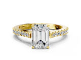 Yellow gold Emerald Cut Solitaire Diamond Engagement Ring with Pave Band and Four-Prong Setting_195