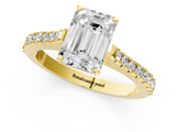 Yellow gold Emerald Cut Solitaire Diamond Engagement Ring with Pave Band and Four-Prong Setting_196