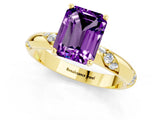 Yellow gold Emerald Cut Solitaire Diamond Engagement Ring with Twisted Pave Band and Four-Prong Setting_1