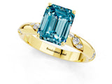 Yellow gold Emerald Cut Solitaire Diamond Engagement Ring with Twisted Pave Band and Four-Prong Setting_1