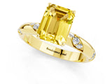 Yellow gold Emerald Cut Solitaire Diamond Engagement Ring with Twisted Pave Band and Four-Prong Setting_1