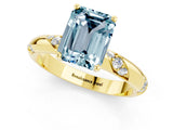Yellow gold Emerald Cut Solitaire Diamond Engagement Ring with Twisted Pave Band and Four-Prong Setting_1