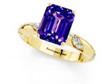 Yellow gold Emerald Cut Solitaire Diamond Engagement Ring with Twisted Pave Band and Four-Prong Setting_1