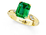 Yellow gold Emerald Cut Solitaire Diamond Engagement Ring with Twisted Pave Band and Four-Prong Setting_1
