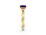 Yellow gold Emerald Cut Solitaire Diamond Engagement Ring with Twisted Pave Band and Four-Prong Setting_2