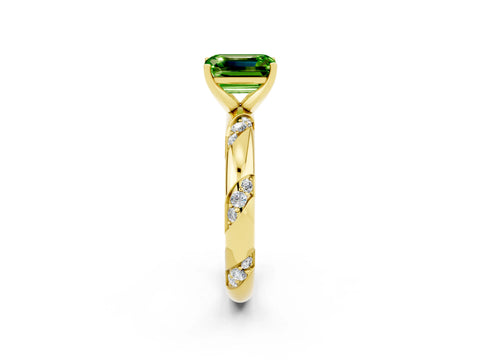 Yellow gold Emerald Cut Solitaire Diamond Engagement Ring with Twisted Pave Band and Four-Prong Setting_2