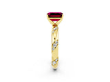 Yellow gold Emerald Cut Solitaire Diamond Engagement Ring with Twisted Pave Band and Four-Prong Setting_2