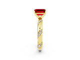 Yellow gold Emerald Cut Solitaire Diamond Engagement Ring with Twisted Pave Band and Four-Prong Setting_2