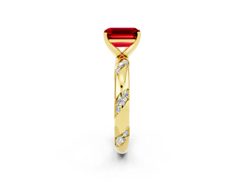 Yellow gold Emerald Cut Solitaire Diamond Engagement Ring with Twisted Pave Band and Four-Prong Setting_2