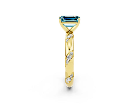 Yellow gold Emerald Cut Solitaire Diamond Engagement Ring with Twisted Pave Band and Four-Prong Setting_2