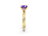 Yellow gold Emerald Cut Solitaire Diamond Engagement Ring with Twisted Pave Band and Four-Prong Setting_2