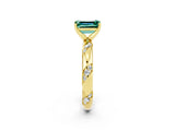 Yellow gold Emerald Cut Solitaire Diamond Engagement Ring with Twisted Pave Band and Four-Prong Setting_2