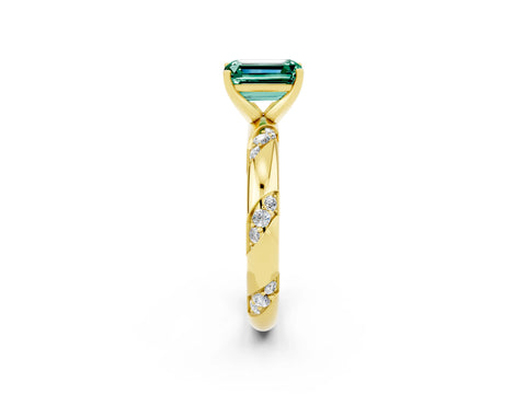 Yellow gold Emerald Cut Solitaire Diamond Engagement Ring with Twisted Pave Band and Four-Prong Setting_2