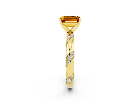 Yellow gold Emerald Cut Solitaire Diamond Engagement Ring with Twisted Pave Band and Four-Prong Setting_2