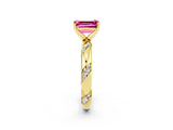 Yellow gold Emerald Cut Solitaire Diamond Engagement Ring with Twisted Pave Band and Four-Prong Setting_2
