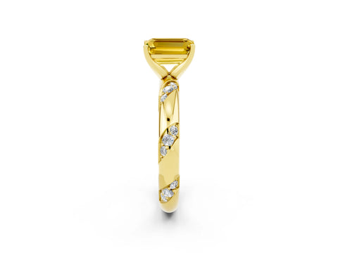 Yellow gold Emerald Cut Solitaire Diamond Engagement Ring with Twisted Pave Band and Four-Prong Setting_2