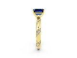 Yellow gold Emerald Cut Solitaire Diamond Engagement Ring with Twisted Pave Band and Four-Prong Setting_2